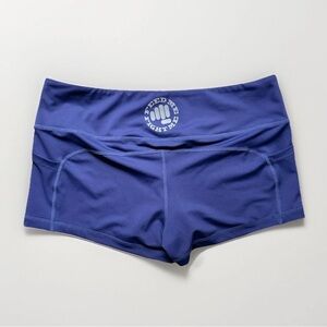 Feed Me Fight Me Fitness Weightlifting Booty Shorts Royal Blue Purple 3” Inseam